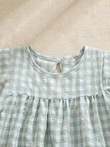 Souflis Souflis 女嬰新生兒0-3歲綠白格紋洋裝，夏季可愛甜美荷葉袖優雅復古度假野餐休閒百搭套裝 - 彩色 - 查看 11