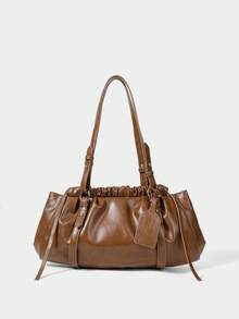 SHECARRY Fashionable & Versatile Retro Minimalist Brown Shoulder Bag - Brown - View 3