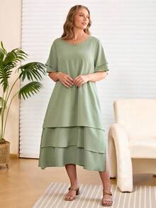 Rosumi Đầm casual cỡ lớn, màu trắng, cổ tròn, không cài cúc, vạt bất đối xứng, kiểu bohemian, thích hợp cho mùa xuân/hè. - Màu xanh Bạc hà - Xem 6