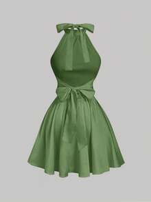 MOD Vestido mini con espalda descubierta, retorcido y fruncido en unicolor para mujer, vestidos de otoño para mujer, vestido, vestido, Acción de Gracias, vestidos elegantes para fiesta - Verde - Ver 3