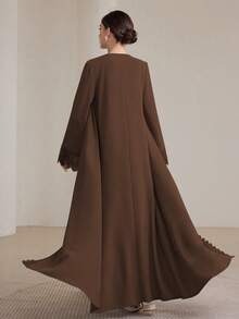 Graceveil 2pcs Women Traditional Long Dress & Abaya Coat Set Modest - Coffee Brown - View 2