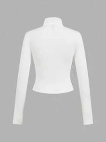 SHEIN EZwear 3件套休闲简约白色、黑色、藏蓝色针织拉链长袖T恤（女款） - 彩色 - 查看 6