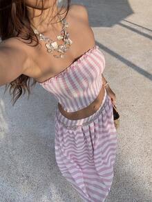 Sunnyshic Women's Elegant Camisole Top And Midi Skirt 2 Pieces Set - Pink - View 1