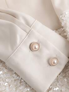 GlowEve Women's Round Neck Bow Decor Pearl Button Sequin Hem Long Sleeve Maxi Dress Fall Cloth For Women - White - View 5