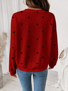 SHEIN LUNE Casual Minimalist Heart Graphic Print Round Neck Loose Fit Women Sweatshirt - Multicolor - View 3