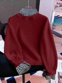 Resyla 女士时尚休闲条纹爱心印花卫衣 - 酒紅色 - 查看 2