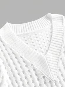 Franclia Vacation Style Hollow Out Loose Long Sleeve V-Neck Dress - White - View 3