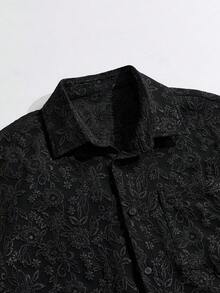 SWAVVY Men's Fashionable Jacquard Short Sleeve Shirt, Spring/Summer - Black - View 3