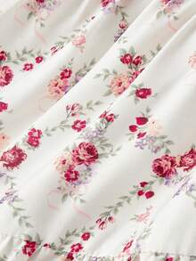 MOD Vestido corto con estampado floral vintage, mangas abullonadas y lazo - Casual, lindo y dulce; perfecto para vacaciones, citas, picnics, fiestas, bailes de graduación, festivales y uso en cumpleaños; romántico y adorable - Multicolor - Ver 4