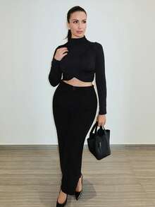 MDEdit High Waist Black Comfy Straight Leg Pants - Black - View 5