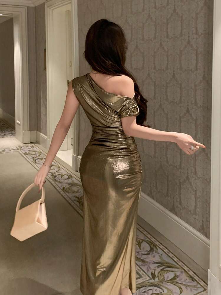 Spring/Summer Satin Satin Formal Dress, Elegant Slim Fit Long Shoulder Strap Cocktail Party Gown For Women Maxi Dress Sundress