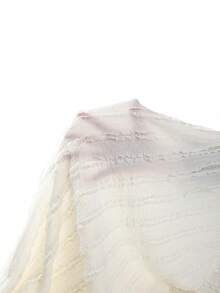 SHEIN Clasi 大码女式短袖蕾丝上衣，褶皱设计，修身剪裁，百搭夏季T恤 - 米色 - 查看 6