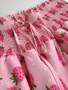 Sunnyshic 大码女式夏季休闲度假草莓波点印花系带高腰多层荷叶边裙裤 - 彩色 - 查看 7