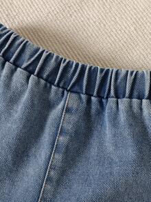 SHEIN Vintaside Kids 2件套女婴夏秋休闲风格蝴蝶结装饰短袖上衣和短裤 - 白色 - 查看 6