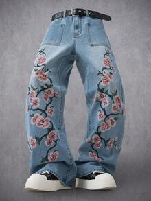 Manfinity Denimwave Quần jeans ống đứng loe dành cho nam, có họa tiết. - Rửa trung bình - Xem 1