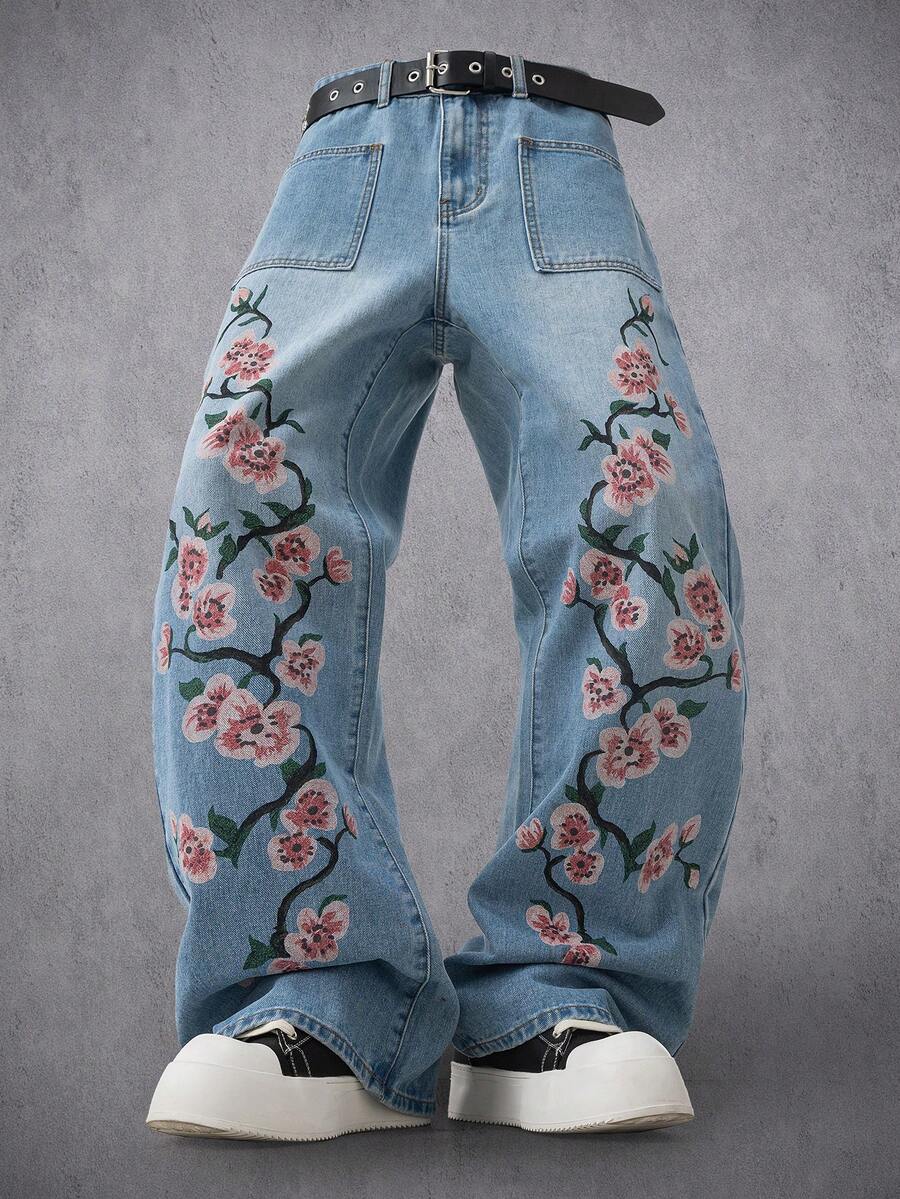 Manfinity Denimwave Quần jeans ống đứng loe dành cho nam, có họa tiết. - Rửa trung bình - Xem 1