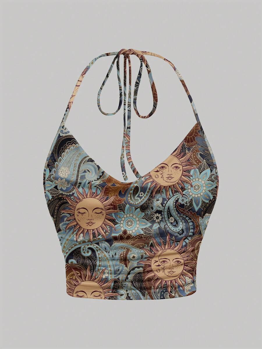 SHEIN MOD Áo kiểu dáng rộng rãi, tối giản, cổ xếp ly, in họa tiết hoa hướng dương. - Nhiều màu - Xem 1