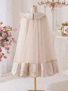 SHEIN Đầm dáng chữ A không tay cổ tròn, rộng rãi, thoải mái cho bé gái tuổi teen, trang trí hoa 3D và nơ lớn. - Màu be - Xem 7