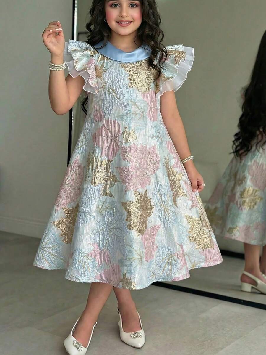 SHEIN 时尚优雅的少女无袖A字连衣裙 - 藍色 - 查看 1