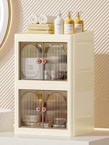 Foldable Makeup Organizer With Doors - Portable Desktop Storage Box For Cosmetics, Skincare, Multi-Layer & Collapsible - Multicolor - View 13