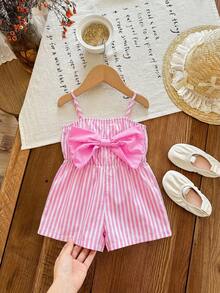 LMoss Kids LMoss  Baby Girl Woven 3D Bow Striped Jumpsuit - Multicolor - View 1