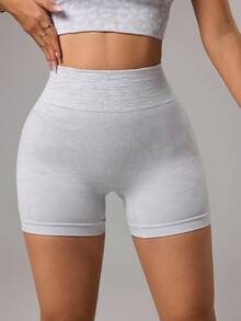 Dewbera Women's Solid Color High Waist Elastic Seamless Sports Shorts - Light Grey - View 3