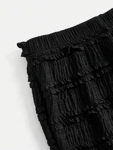 Firerie Kids Firerie Kids 少女春夏柔软质感不对称肩部T恤+裤子两件套，休闲时尚，百搭，适合派对、郊游、姐妹合影、公园、露营、度假、日常穿着 - 黑色 - 查看 6