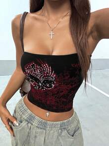 StreetHx Streetwear Women's Rock Dark Rhinestone Bandeau Top - Black - View 5