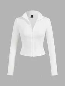SHEIN EZwear 3件套休闲简约白色、黑色、藏蓝色针织拉链长袖T恤（女款） - 彩色 - 查看 4