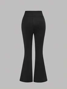 Firerie Kids 少女休闲甜美可爱侧边系带喇叭裤 - 黑色 - 查看 2