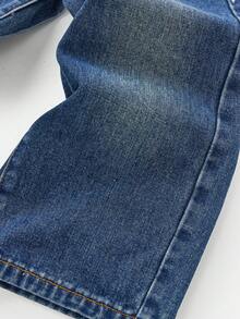 Young Boy Casual Versatile Pockets Loose Fit Denim Pants - Dark Wash - View 3