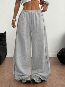 Coolane Women's Spring/Summer Streetwear Daily Wear Homecoming Sport Casual Logo Pattern Low Rise Baggy Sweatpants - Grey - View 6