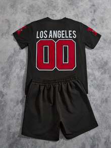 Manfinity ZONE917 男士修身套装：圆领短袖 T 恤和短裤，简约时尚，适合夏季 - 彩色 - 查看 4