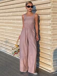 DAZY Women's Waist Cinching Loose Fit Long Casual Denim Bib Overalls And Jumpsuit - Pink - View 2