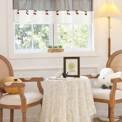 1/2 chiếc rèm ngắn giả sợi gai dầu kẻ caro màu cà phê cổ điển, mặt dây chuyền hình quả anh đào nhỏ có thể tháo rời và phối hợp tự do, rèm cửa màu cà phê đồng quê, rèm tủ, rèm nhỏ, đơn giản và hiện đại, tạo cảm giác thoải mái, trang trí không khí lễ hội, thích hợp cho nhà hàng, nhà bếp, quán cà phê.