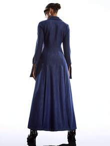 LYSMO 女士纯色拉链收腰长款派对连衣裙 - 藏蓝色 - 查看 2