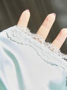 性感V领蕾丝拼接A字短裤，蓝色露背侧系蝴蝶结连体睡衣 - 藍色 - 查看 9