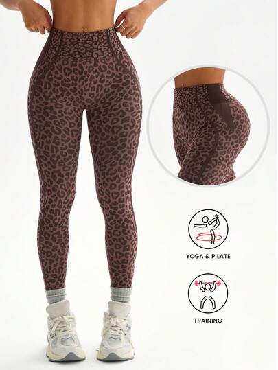 Dewbera 1 st sömlösa, sexiga leopardmönster, sidorand, fitness, träning, löpning, yogaleggings för kvinnor