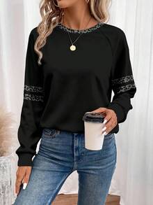 EMERY ROSE Women's Raglan Sleeve Long Sleeve Sweatshirt, Suitable For Autumn/Winter - Black - View 5