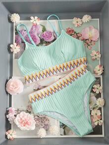 Swim Vcay Swimsuits For Woman Summer Beach Tape High Waisted Bikini Set - Mint Green - View 8