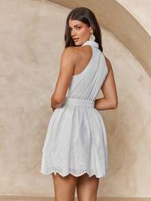 Enchnt Sleeveless Cinched Waist Waist Bodycon Mini Dress For Women - White - View 7