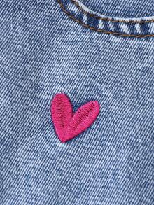 SHEIN One Piece 2026春夏新款浅蓝色水洗爱心刺绣牛仔半身裙，松紧腰中长A字牛仔裙，甜美可爱百搭时尚夏季薄款少女牛仔裙 - 淺色水洗藍 - 查看 4