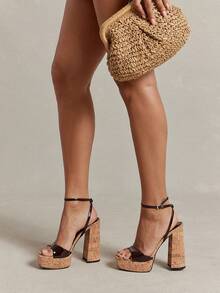 SHUZIA Women's Ankle Strap Square Toe Chunky Block Heel Platform Sandals - Chocolate Brown - View 2