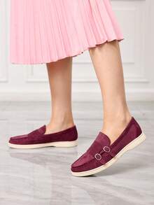 Sleekvia 25款新款女士乐福鞋，平底一脚蹬，舒适软底休闲鞋 - 玫紅色 - 查看 4