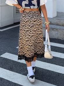 Muchica Chân váy satin họa tiết da báo phối ren dành cho nữ - Nhiều màu - Xem 2