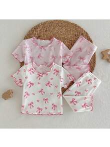 Loomiva 4pcs Newborn Baby Girl Butterfly Pattern Knit Soft Crew Neck Long Sleeve Top And Elastic Waist Pants Set - Multicolor - View 1