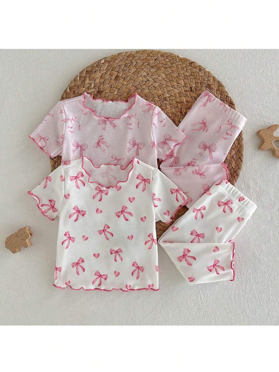 Loomiva 4pcs Newborn Baby Girl Butterfly Pattern Knit Soft Crew Neck Long Sleeve Top And Elastic Waist Pants Set - Multicolor - View 1