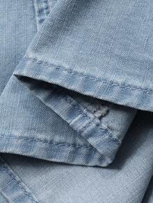 DAZY Áo sơ mi denim nữ tay dài cổ bẻ, thắt eo, kiểu dáng độc đáo, chất liệu denim. - Rửa trung bình - Xem 8