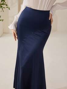 Veilorie Women's Solid Color Elegant Versatile Date/Commute Mermaid Skirt - Blue - View 6