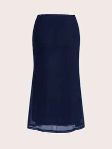 SHEIN EZwear 女士情人节爱心印花鱼尾黑色网纱半身裙 吊带裙 海军蓝半身裙 深蓝半身裙 美人鱼半身裙 飘逸半身裙 中长半身裙 女士半身裙 叠层半身裙 正式场合半身裙 铅笔裙 女士半身裙 - 藏蓝色 - 查看 2